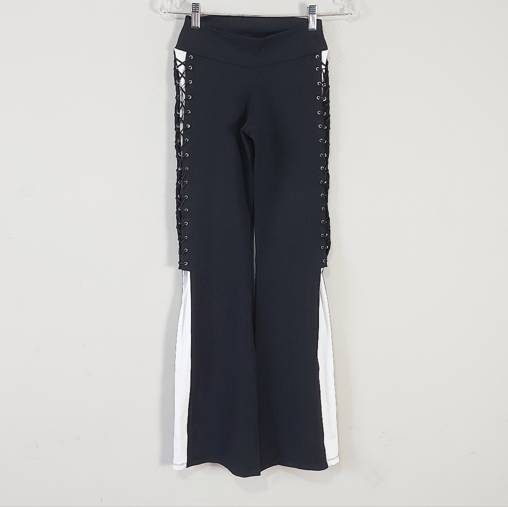 Bluefish Y2K Gothic Stretch Flare High Waist Lace-Up Crisscross Pants Medium